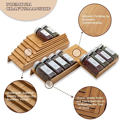 Bamboo Spice Rack Drawer Organizer - 8 Piece Set - 12" Wide, Combine Into 24" Rack (12" or 24") - Image 3