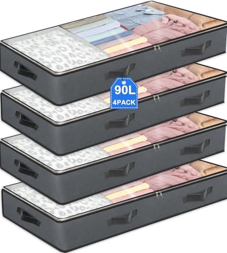 BiCINE 4 Pack Under Bed Storage, 95L Foldable Closet Containers Organizers by BiCINE