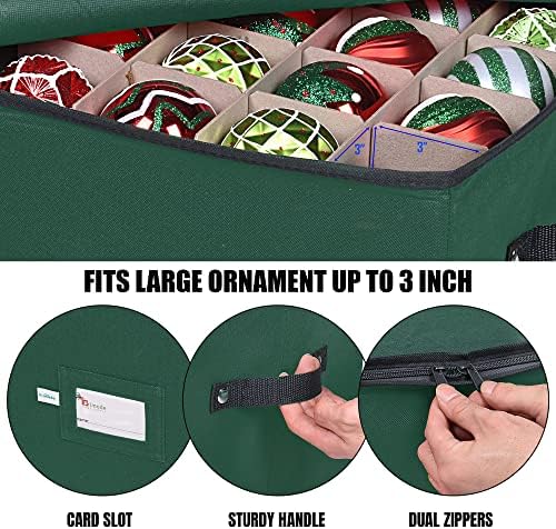 Christmas Ornament Storage Box, 4 Individual Trays Xmas Storage Container, Fits 64 Ornaments Decoration Balls, Constructed of Durable 600D Oxford Material (Green) - Image 4