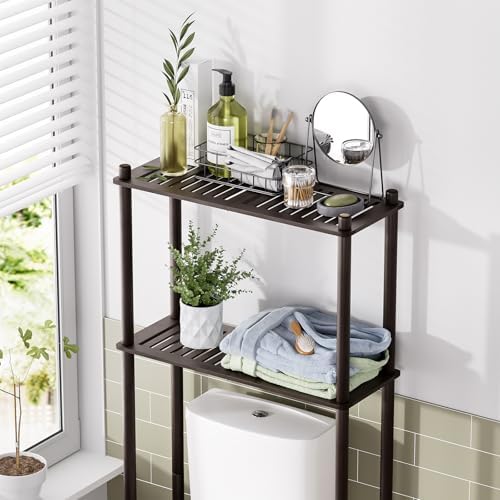AmazerBath Bamboo Over The Toilet Storage Shelf, 2-Tier Over Toilet Bathroom Organizer Rack, Bathroom Shelves Over Toilet Space Saver, Espresso - Image 3
