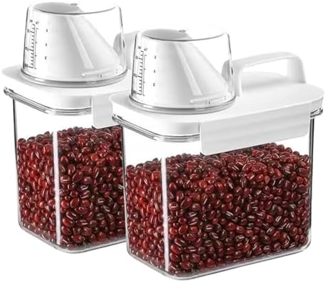 2Pcs Rice Dispenser Storage Containers, 1.1L Small Rice Bucket with Measuring Cup & Pour Spout, Kitchen Plastic Airtight Container for Cereal, Grain, Flour, Sugar, Oatmeal, Dry Pet Dog Food by Triflice