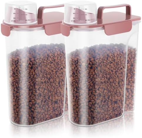 LEAWALK Cat Dog Pet Food Storage Container 5-7Lbs BPA-free (Rose pink, 5L-2pack) by LEAWALK