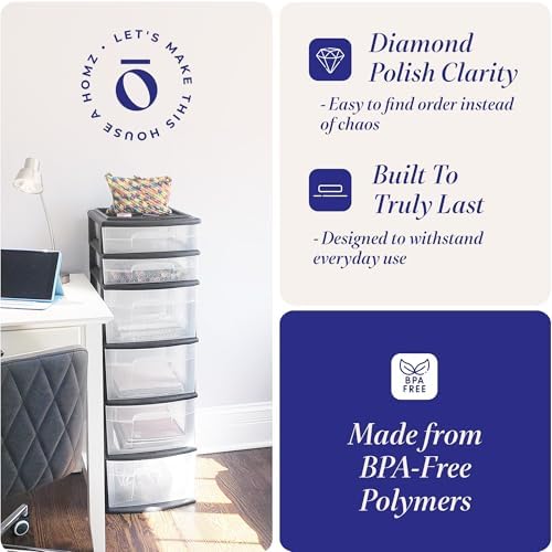 HOMZ Drawer Tower, 6-Tier Storage for Home Organization, Black Frame - Image 4