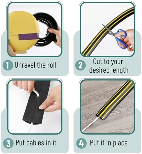 Bates Floor Cord Protector, 6ft Extension Cord Cover, Black & Yellow - Image 4