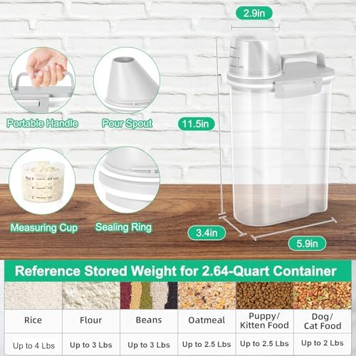 TBMax Rice Storage container 4 Lbs, Small Rice Dispenser with Measuring Cup, Grey Cereal Containers Flour Bin, Kitchen Food Storage Container and Pantry Organizers, Pet Dog Cat Food Dispenser - Image 2