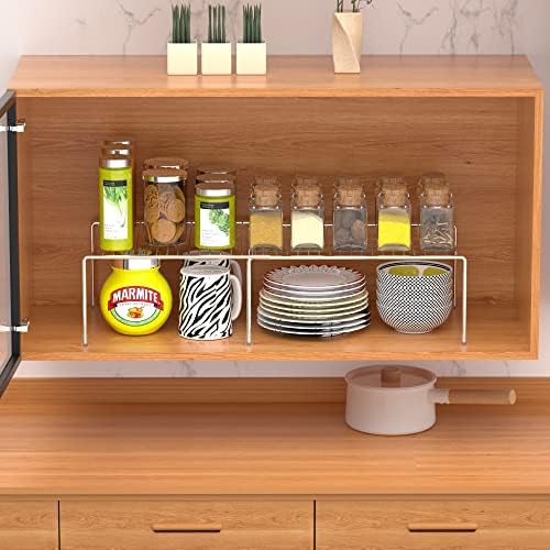 Kitchen Cabinet Expandable Shelf Organizers Set of 2, Adjustable Metal Wire Pantry Storage Shelves, Plate Dish Organizer Rack for Cabinets, Cupboard, Counter, Freezer, Countertop, Chrome - Image 5