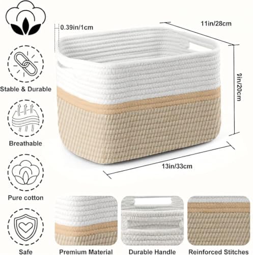 4 Pack Storage Baskets for Organizing, 13''Lx11''Wx8''H Woven Baskets for Storage Toys, Towels, Books, and Clothes, Cotton Rope Basket for Shelves with Handle - Image 2