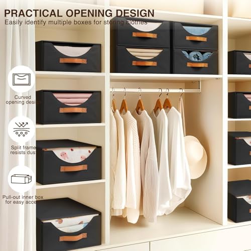 Homsorout Closet Organizers and Storage - Large Stackable Storage Bins with Drawer, Fabric Bins for Organization, Collapsible Storage Drawers Organizer for Bedroom, Living Room, 4 Pack, Black - Image 5