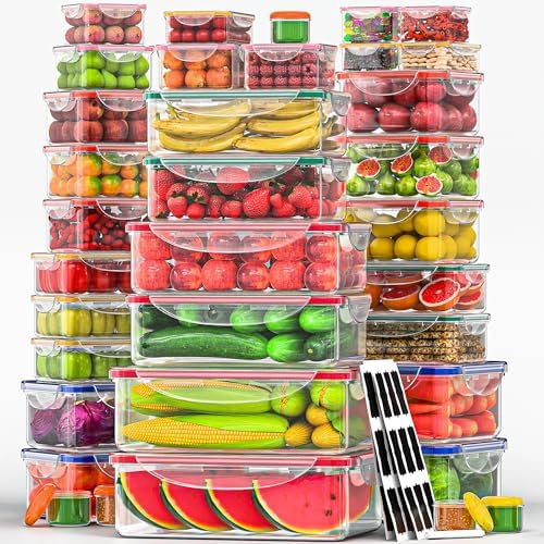 70 Pcs Large Food Storage Containers with Lids Airtight-2500ML to Small Box,Total 22812 ML Stackable Kitchen Bowls Set(35 Containers,35 Lids)-BPA Free Leak proof Plastic Boxes-Microwave safe by RockBerry