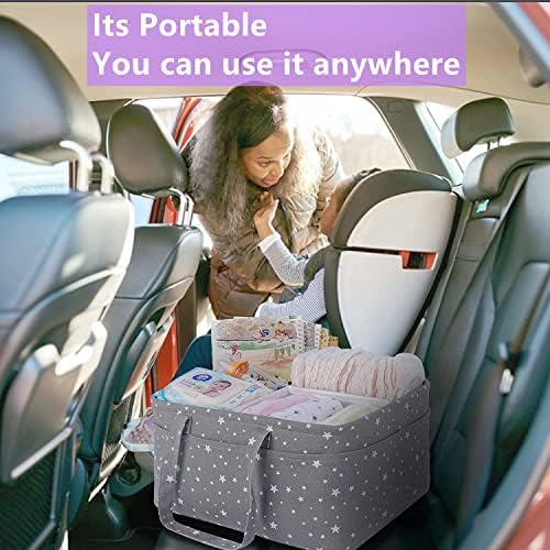 Baby Diaper Caddy Organizer- Extra Large Portable Diaper Basket with Removable Divider, Multi-Use Nursery Organizer for Diapers,Wipes,Baby Essential-Perfect Baby Basket bag Registry Must Have - Image 6
