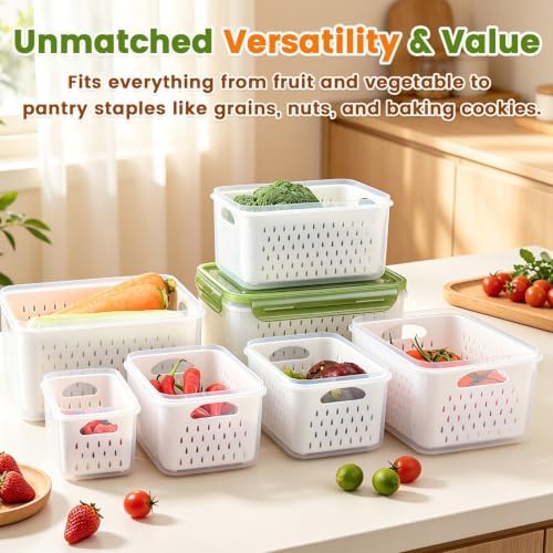 TBMax 8 Pieces Airtight Fruit Storage Containers for Fridge with Air Circulation Vent, 4 Pack Produce Saver with Colander for Berry Lettuce Salad Vegetable Storage, Refrigerator Organizers - Image 6