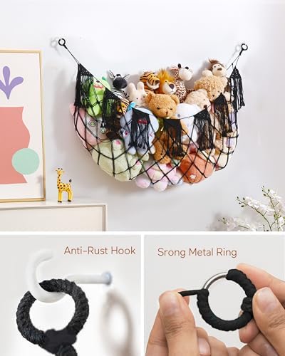 Boho Stuffed Animal Hammock, Falt Wall or Corner Hanging, Black, L - Image 2