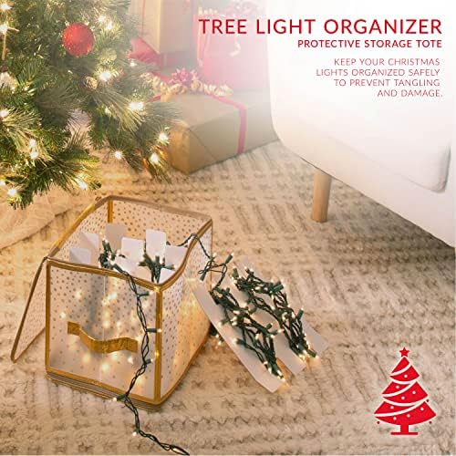 Simplify Holiday Light Organizer Box | Holds 500 Lights | Christmas Storage | Tree String Lights | 5 Divider Reels | Collapsible | Ultra Zip | Gold - Image 5