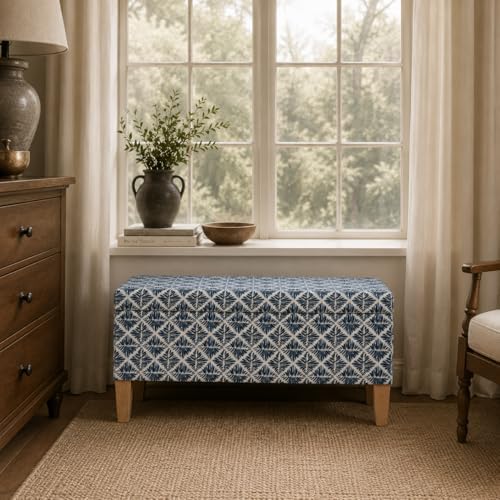 HomePop 36" Decorative Storage Bench - Blue Geometric Pattern - Image 4