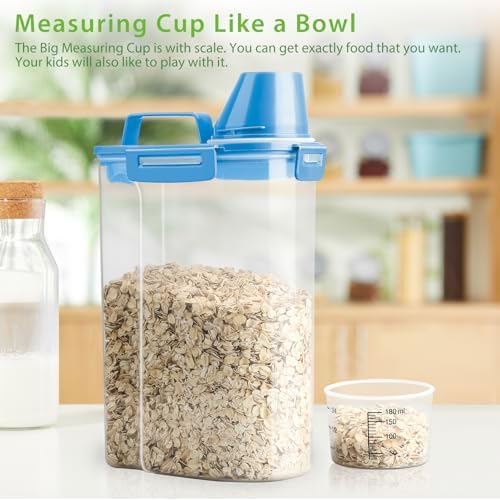 Viretec Rice Airtight Storage Container, 3 to 5Lbs Cereal Dry Food Flour Bin, Pet Dog Cat Food Dispenser with Measuring Cup, BPA Free Clear Plastic Kitchen and Pantry Organization Bin for Sugar, Pasta - Image 5