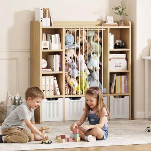 Toy Storage Organizer with Stuffed Animal Storage, Maple Wood - Image 6