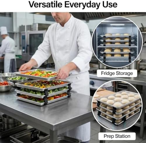 16Pcs Cookie Baking Sheet Stacker, Stackable Baking Sheet Holders, Reusable Stacking Clips Divider for Cake Pan Cooling Rack Freeze Dryer Trays, Space-Saving, Fit for Home Kitchen Refrigerator (Black) - Image 6