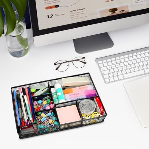 shenee Desk Drawer Organizer Tray,Drawer Organizer for Office and Home,Desk Organizer with Drawers,7 Compartments,Non-Slip Desk Organizers (Black, 12.3" L x 8.3" W x 1.8" H) - Image 5