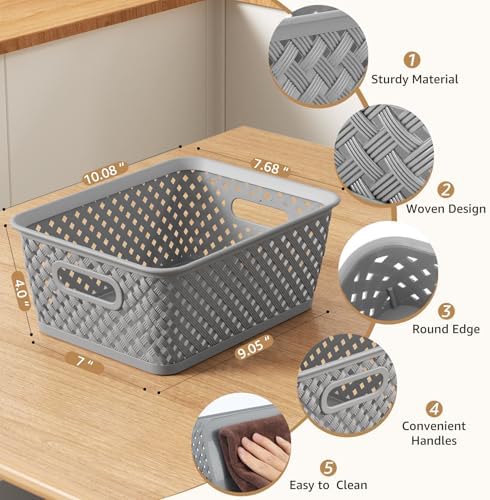MaxGear 3 Pack Plastic Storage Baskets, Medium, Grey - Image 2