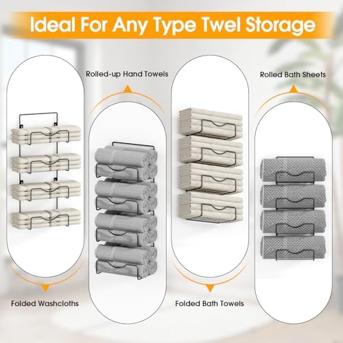 Towel Racks for Bathroom,Towel Rack Wall Mounted, 6 Tier Rolled Or Folded Towel Holder with Floating Shelves, Bathroom Towel Holder for Bath, Hand Towels,Metal and Wood,Full Black - Image 6