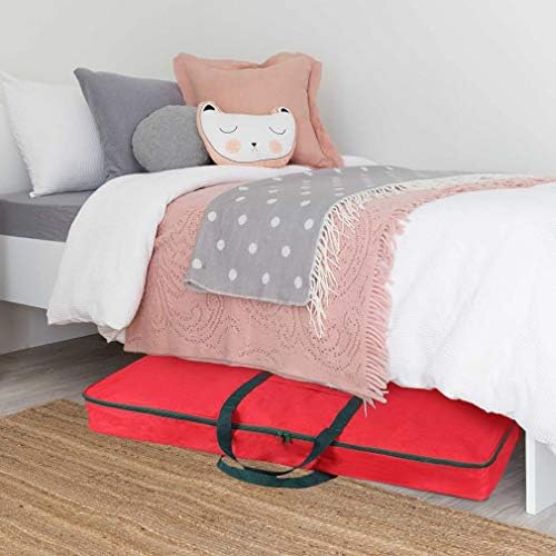 Christmas Wrapping Paper Storage Bag with Pockets | Gift Wrap Organizer Container | 37” x 14” x 4” | Underbed Durable Box Made of 600D Oxford Material (Red) - Image 6