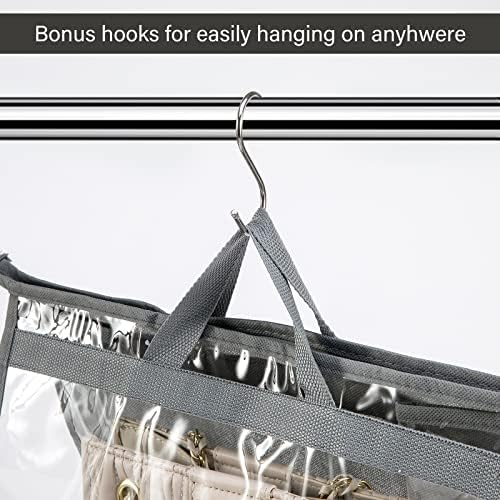 4 Pack Handbag Dust Bags Clear Purse Storage Organizer for Closet, Zipper Hanging Storage Bag for Handbags, Grey - Image 4