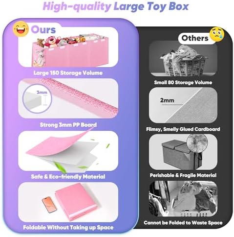 Extra Large Toy Box with Lids, Collapsible Storage Chest, 40"x16"x16" Pink - Image 5