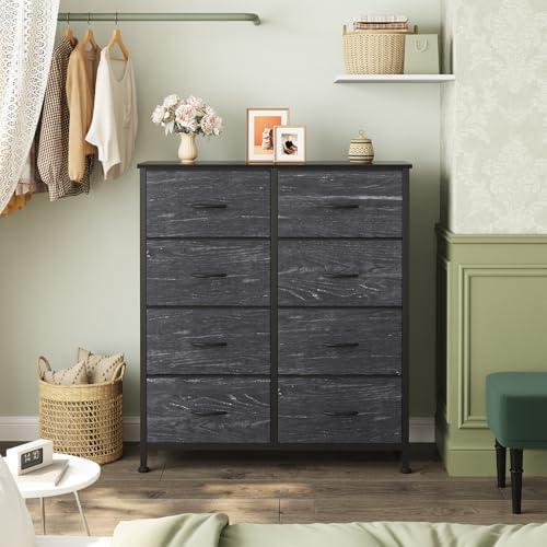 Sweetcrispy 8 Drawer Fabric Dresser for Bedroom, Tall Dresser, Black Wood - Image 2