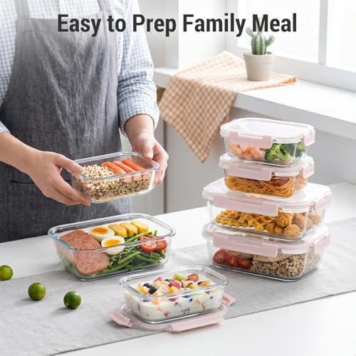 Dealusy 10 Sets 36 oz & 12 oz Glass Food Storage Containers with lids, Pink - Image 6