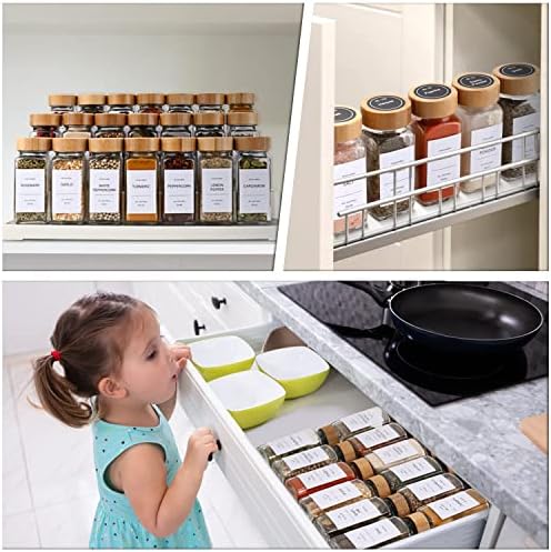 DIMBRAH Spice Jars with Label 24Pcs,Seasoning Containers,Glass Spice Jars with Bamboo Lids,Kitchen Essentials,Spices Container Set,Kitchen Set,Seasoning Organizer,A total of 96 oz - Image 4