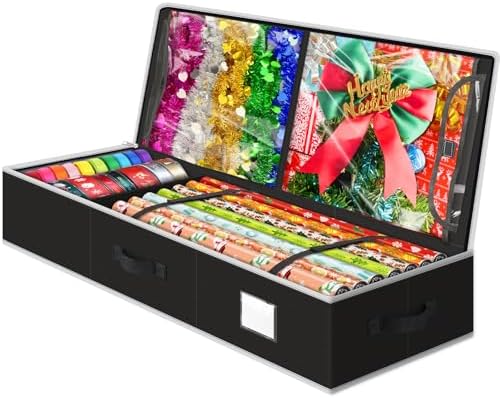 BlessedSeason Wrapping Paper Storage Organizer for 40 Inch Christmas Gifts Wrapping Paper, 2 Visible Supplies Pockets for Holiday Accessories, Christmas Decoration Storage Containers, Black by Unknown