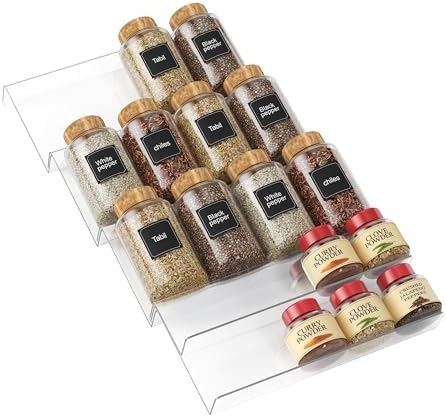 Spice Drawer Organizer Clear (Jars Not Included) - 5 Tier Acrylic Seasoning Drawer Organizer - Kitchen Spice Rack for Drawer, Cabinet, Countertop - Expandable From 9'' to17.5 In'' by DOADW