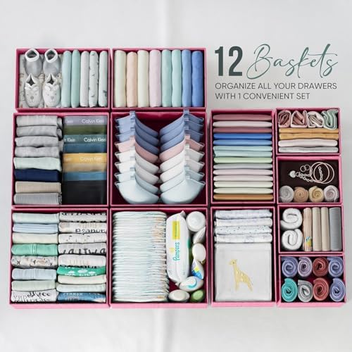 Drawer Organizer Set of 12 Pink - Nursery, Bedroom, Closet Organizer & Storage - Image 3