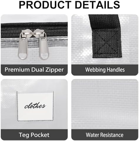 6 Pack Extra Large Heavy Duty Clear Moving Bags with Reinforced Zippers & Wide Carry Handles, See-Through Storage Totes for Clothes Packing, Dorm Moves & Home Organization - Image 4