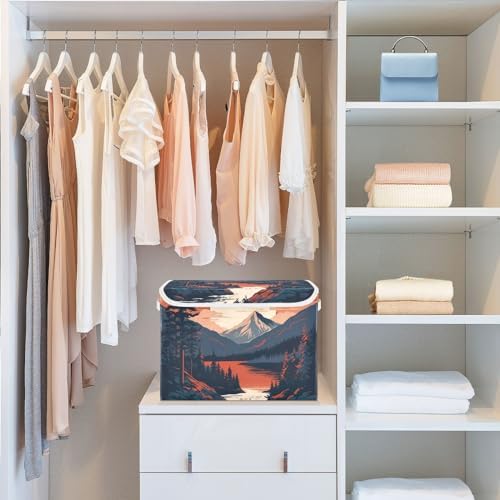 Mountains Trees Storage Bins with Lids and Carrying Handle,Foldable Storage Boxes Organizer Containers Baskets Cube with Cover for Home Bedroom Closet Office - Image 6
