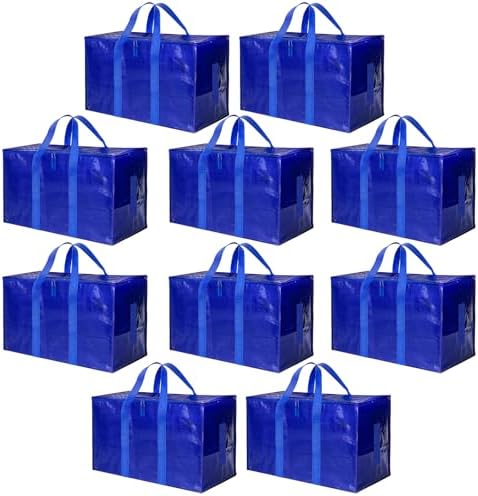 Simple Deluxe Extra Large Moving Bags 10 Pack, Heavy Duty Storage Totes with Surround Handles & Zipper, for Clothes Packing, Moving Supplies, Blue by SimpleDeluxe