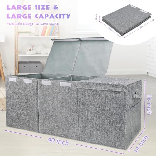 Kids Toy Box Storage Chest with Lid - Extra Large 40 x16 x14'', Grey - Image 3