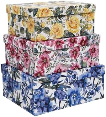 3-Piece Decorative Storage Boxes with Lids, Watercolor Floral Design Inspired by Garden Blooms, Cardboard Keepsake Box Set, Photo & Memory Storage for Home Decor and Modern Organization by MIZFRUZZY
