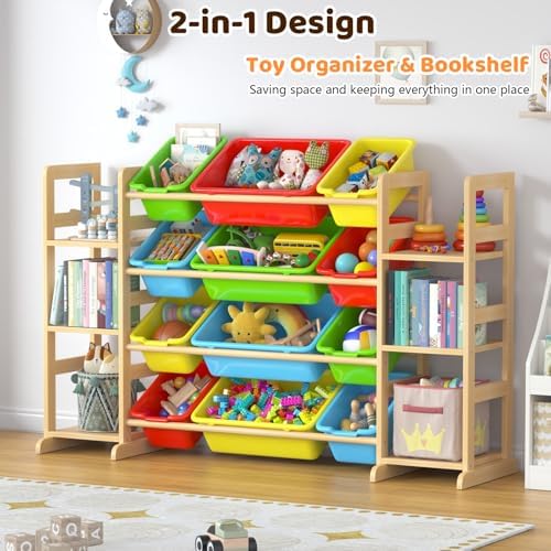 Large Toy Storage Organizer Kids Toy Organizer and Bookshelf Combo with 12 Bins and 6 Shelves Toy Organization Box Toy Shelf for Playroom, Bedroom, Nursery - Image 4
