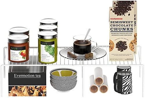Kitchen Cabinet Expandable Shelf Organizers Set of 4, Adjustable Metal Wire Pantry Storage Shelves, Plate Dish Organizer Rack for Cabinets, Cupboard, Counter, Freezer, Countertop, White - Image 4