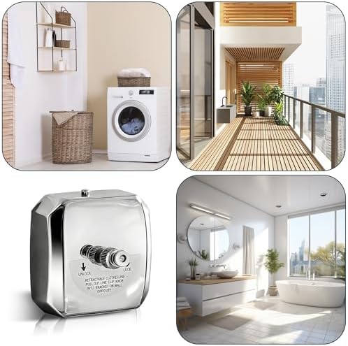 304 Stainless Steel Retractable Clothesline with Adjustable Rope String for Hanging Drying Shower Room(Sliver Square) - Image 7