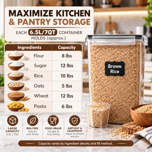2 PC [7 Qt/ 6.5L/ 220 Oz] Large Flour Storage Containers with Airtight Lids - Image 3