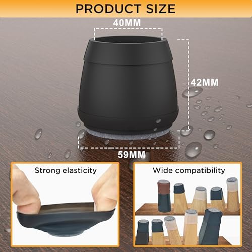 Extra Large Chair Leg Floor Protectors, (Fit: 1.84-2.36" Black). - Image 2
