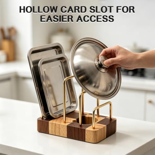Chopping Board Rack with Rubberwood Base – 3 Slot Wood Cutting Board Holder - Image 4
