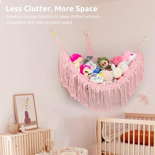 Large Stuffed Animal Hammock, Stuffed Animal Storage Toy Hammock Net for Stuffed Animals Corner, Plushie Net Hammock Toy Organizer for Boho Playroom Baby Nursery Decor - Image 2