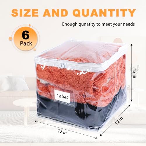 Clear Zippered Plastic Clothes Storage Bags, 6 Pack, White - Image 2