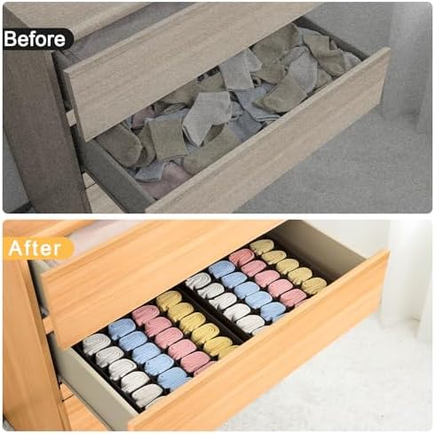 joyoldelf Sock Drawer Organizer Divider 2 Packs Underwear Organizer, 24 Cell Collapsible Closet Cabinet Organizer Underwear Storage Boxes for Storing Socks, Handkerchiefs, Ties, Belts (Black) - Image 6