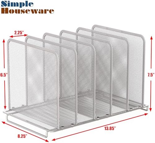 Simple Houseware 5 Section Upright File Sorter Organizer, Silver - 2 Pack - Image 6