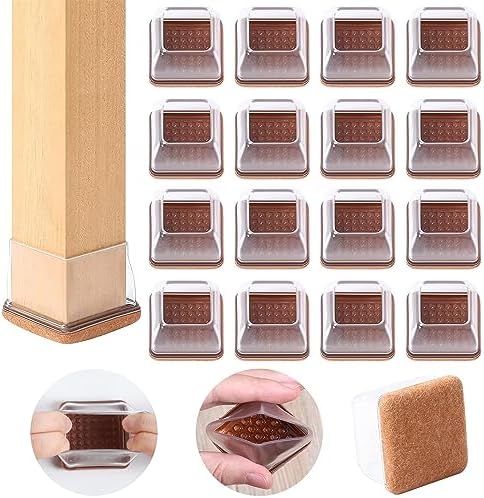Ezprotekt 24 Pcs Clear Square Chair Leg Floor Protectors with Felt, Silicone Felt Furniture Pads for Hardwood Floor, Dining Table Leg Caps Covers No Scratches and Noise (L Fit: 1.1" - 1.34") by VisittheEzprotekt
