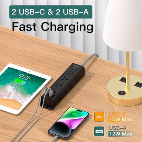 20FT Long Extension Cord, Power Strip with 12 AC Outlets & 4 USB Ports - Image 4